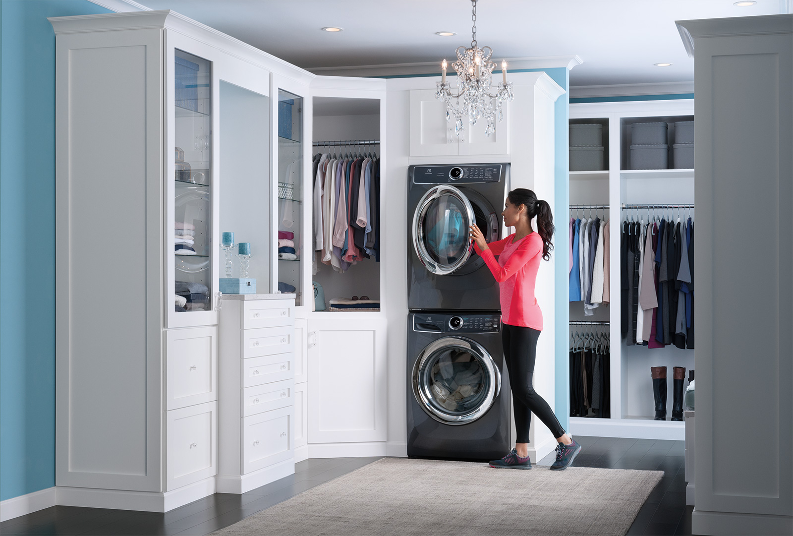 lady opening front load washer